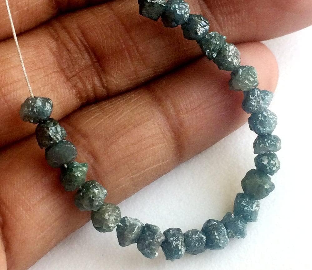 Women's 6-8mm Large Hole Bead, Blue Rough Diamond Beads, 1mm Drilled Blue Diamond Briolettes For Jewelry (1pc To 5Pc Options) - DS4053A