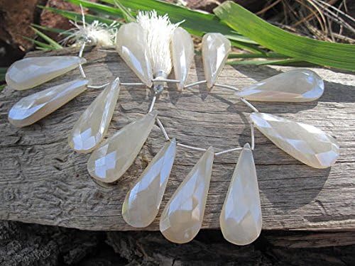 Pearl Chalcedony Long Slender faceted briolette beads Wedding Full Strand 41mm X 15mm