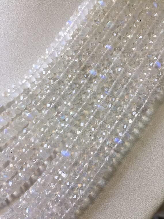 Natural Rainbow Moonstone Multi Strand Necklace, 10 Strand Multi Line Faceted Moonstone Beads, 4mm to 5mm Bead