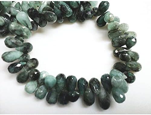 Emerald Briolette Beads/Faceted Gemstone/Tear Drop Bead/ 6x11mm Each, Full Strand 8 Inches