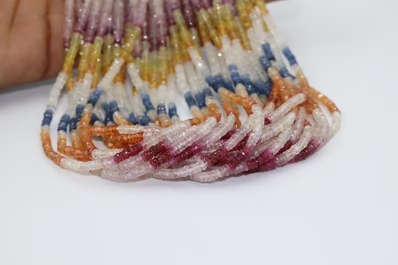 Multi Sapphire Faceted Tyre Shape Beads 3.5-4 mm Multi Rainbow Beads Multi Sapphire Wheel Cut Beads Wholesale Beads