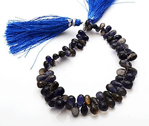 BEADS GEMSTONE 1 Strand Natural 7.5 Inches AAA+ Iolite Beads Micro Faceted Drope Shape BEADS - -6.5 to 9 MM Code-HIGH-21835