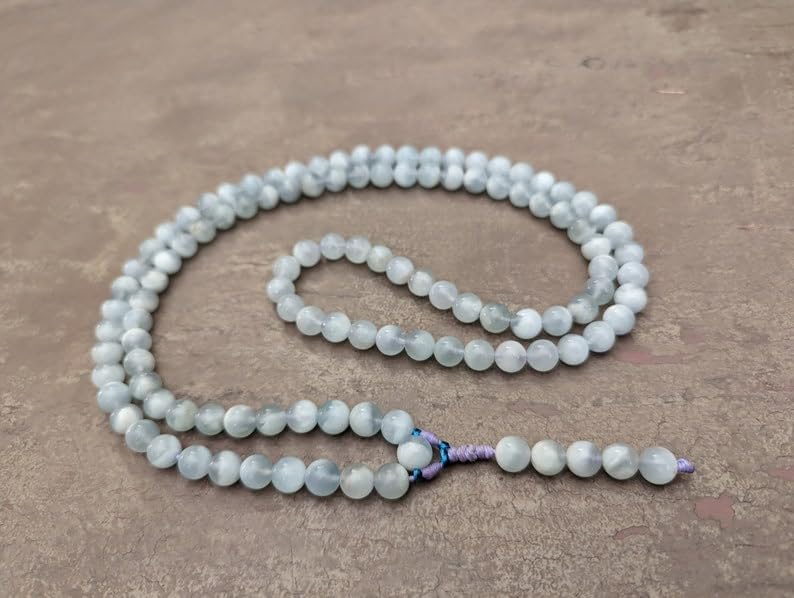 Aquamarine Stone Mala Beads, 108 Mala Necklace, Knotted Mala, WWG Necklace, Yoga Jewelry Meditation Beads Spiritual Jewelry Boho Jewelry, 34inch, Gemstone