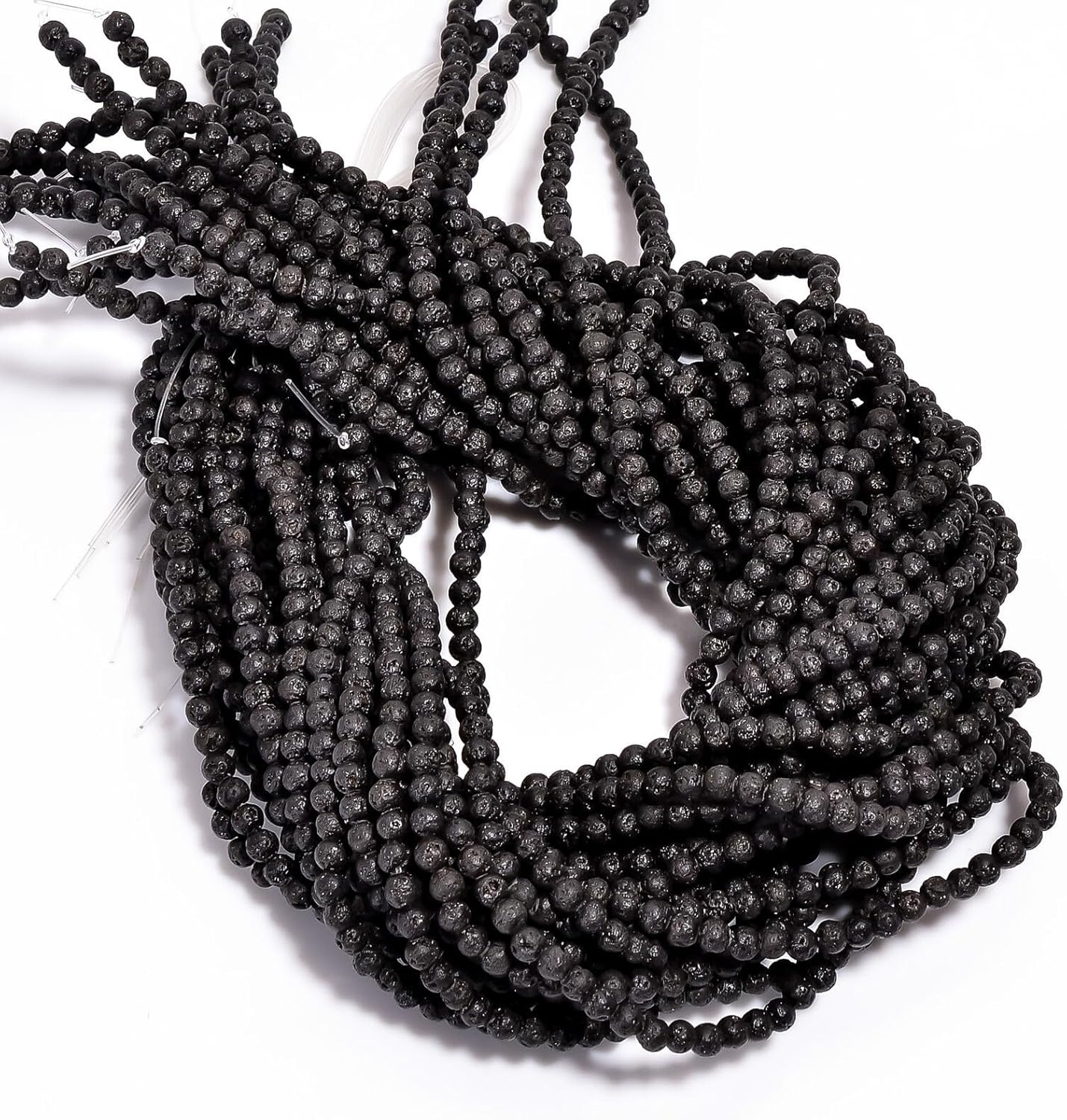 Natural Black Lava Ball Gemstone Round Smooth Beads 4X4.5 mm 50 Strand 15