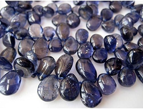 13 inch natural beads strand of 6x10-7x11mm smooth pear iolite gemstone briolletes beads for DIY jewelry - necklace, bracelet, earring, ring.