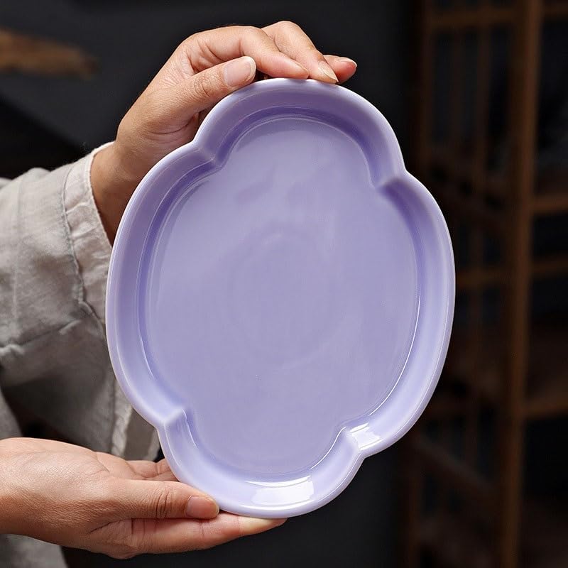 Tray Chinese Style Begonia Pot Holder Ceramic Tray Tea Tray Tea Restaurant Tea Tray Fruit Tray Nut Snack Tray Serving Trays(Cyan)