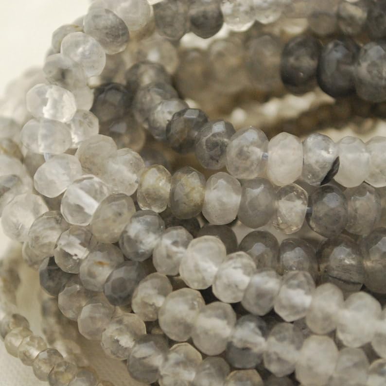 13 inch Strand of Natural gem Gray Quartz, 8x6mm rondelle Faceted Beads for DIY Jewelry Making. | Beads_03980