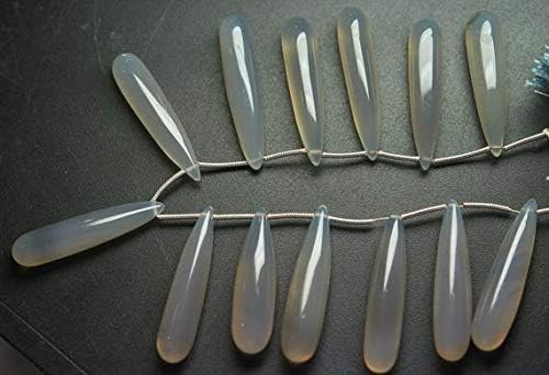 2x8 Inch Long Strand,32-34mm Long,Grey Chalceny Smooth Drops Shape Briolettes Code-HIGH-65714