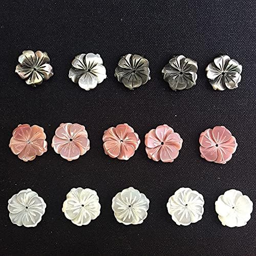 Davitu 10pcs 15mm Shell Beads Pink White Natural Mother of Pearl Shell Flower Beads Texture Curved Spacer DIY Jewelry Accessory Making - (Color: Pink as Photo, Item Diameter: 15mm)