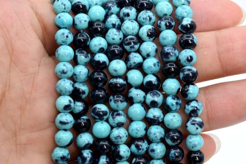13 inch Strand of Natural gem Jade, 5-7mm Round Smooth Beads for DIY Jewelry Making. | Beads_04958