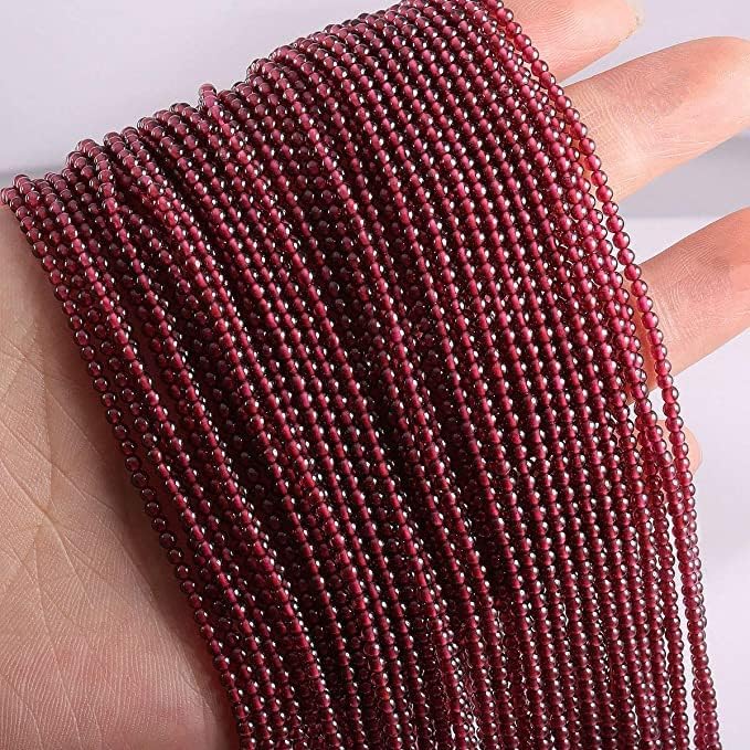 Hanumat Gems Lot of 2 Strand Natural Stone Beads Polished Round Garnet Stone Charms for Jewelry Making DIY Bracelet Necklace (2mm) Beads Strands
