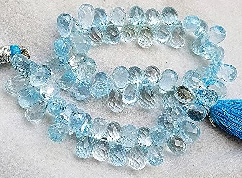 8 inch Strand of Natural Brazilian Aquamarine 8.5-10 mm Drop Faceted briolette Beads for DIY Jewelry Making. |BRIO_01253