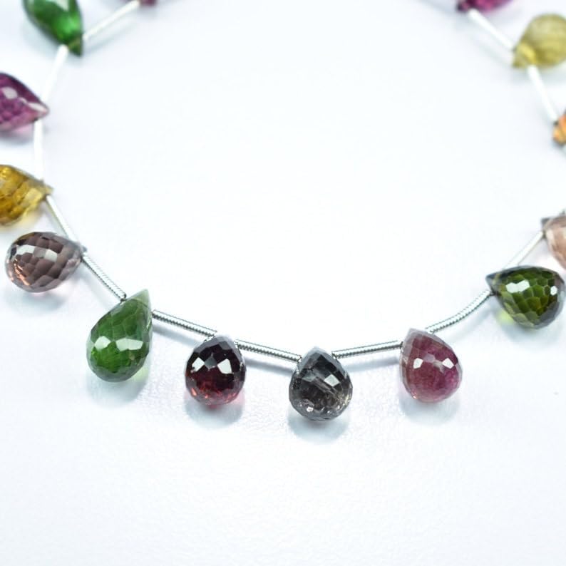 Natural Multi Tourmaline Teardrop Faceted Beads 7.5X10-8X12mm 8 inch Long String Jewelry Making Gemstone Beads for Necklace Bracelet