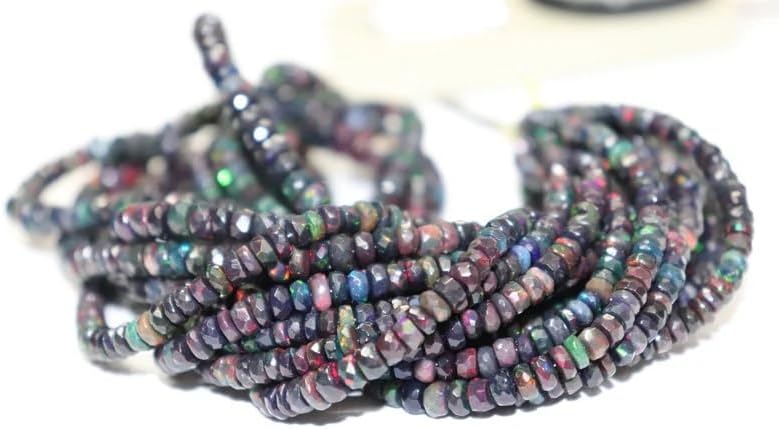 AAA+ Black Opal Faceted Rondelle Beads 4-6.5 mm Black Opal Rondelle Beads Opal Faceted Beads Fire Opal Beads for Making Jwelery