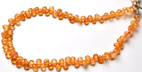 Beads Gemstone 1 Strand Natural 9 inch Natural Gemstone Spessartine Faceted Beads Pear Shape Briolettes Very Rare Orange Garnet 4 to 5 MM Code-HIGH-22642