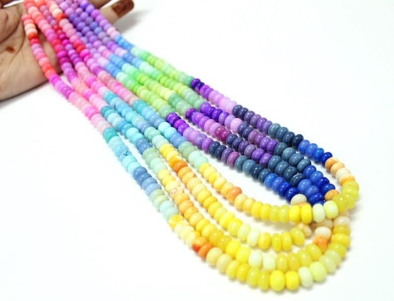 Natural Mulit Opal Rondelle Smooth Beads 7 mm to 9 mm 24 inch Long String Jewelry Making Gemstone Beads for Necklace Bracelet