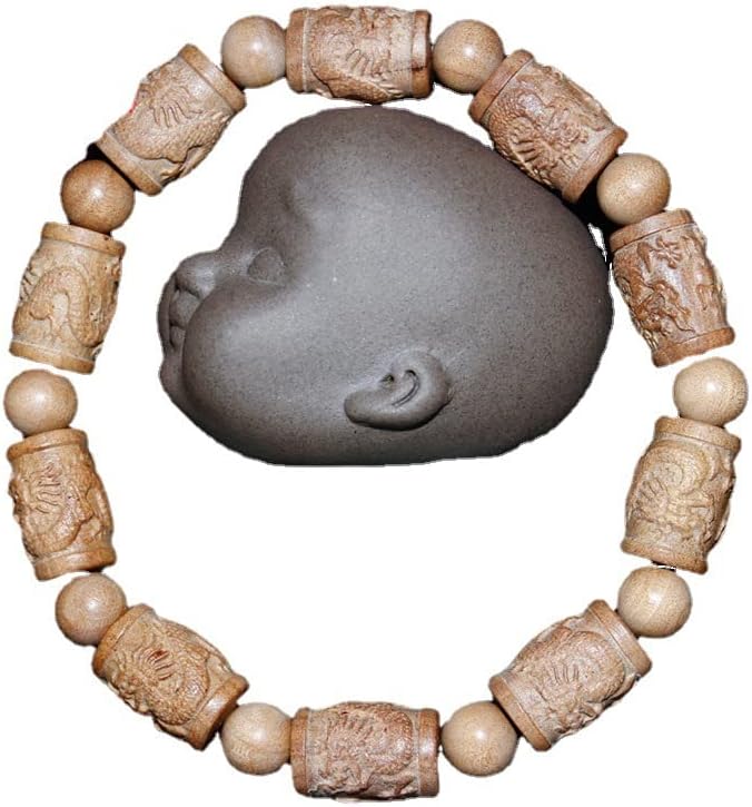 Mascot Wooden Crafts Wood Carving Art Wood Decoration Artwork 东加老山檀香雕刻珠手串 飞龙在天佛珠10*1.5(东家老山檀香飞龙在天9颗)