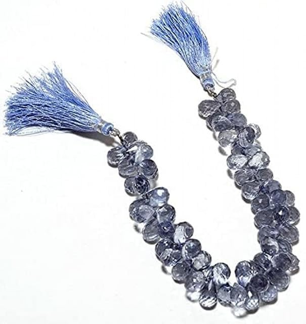 Rock Crystal Coated Briolettes, Micro Faceted Tear Drop Beads, Iolite Color 8x12mm Beads, 8 Inch lot of 25 Strands CHIK-STRD-98433