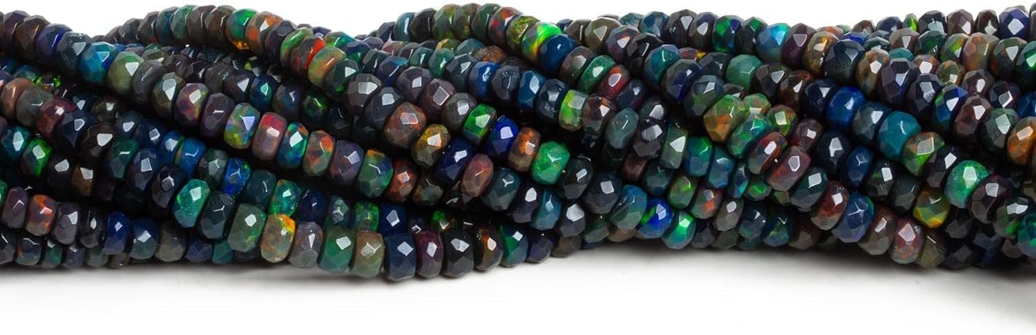 4-6mm Black Ethiopian Opal Faceted Rondelles 16 inch Natural Black Opal Rondelle Beads Strand for Jewelry Making