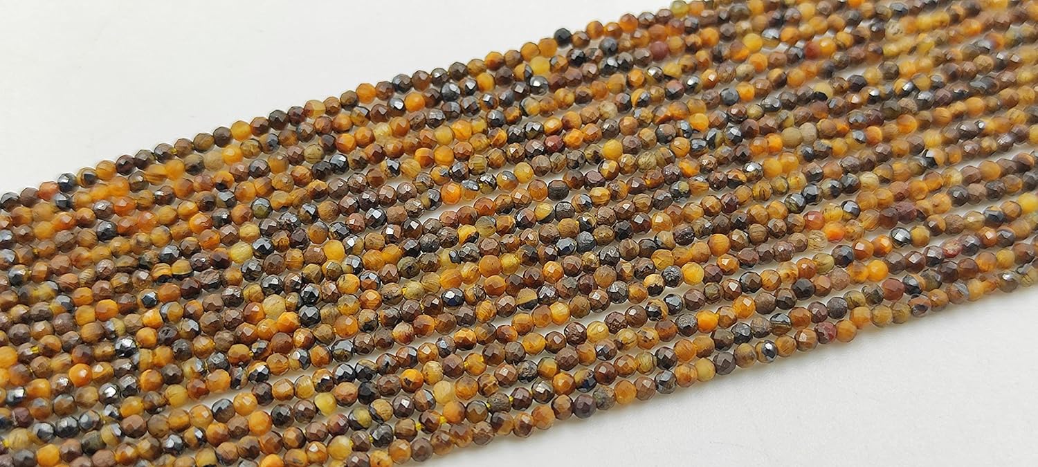 Hanumat Gems Lot of 10 Strands Natural Tiger's Eye Micro Cut Faceted Rondelle Beads,Tiger's Eye Faceted Beads,Tiger's Eye Rondelle Bead,Tiger's Eye Micro Cut Faceted Bead,2-2.5MM Tiger's Eye Beads