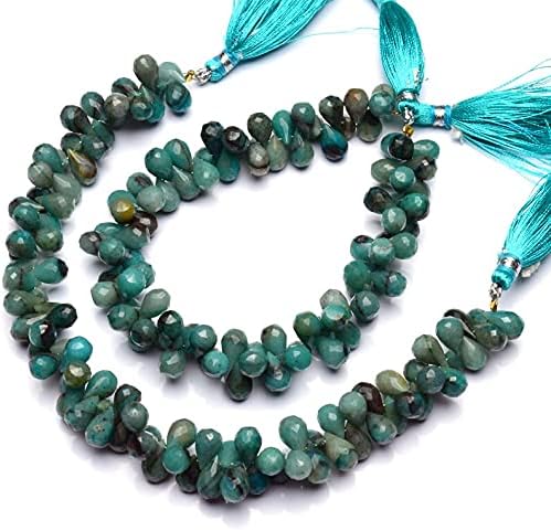 8 inch Strand of Natural Chrysocolla 8x6 mm Teardrop Faceted briolette Beads for DIY Jewelry Making. |BRIO_02281