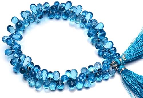 Natural Gemstone Swiss Blue Color Topaz 10x6MM Approx Size Teardrop Shape Briolettes 9.5 Inch Full Strand AAA Grade Super Quality Beads
