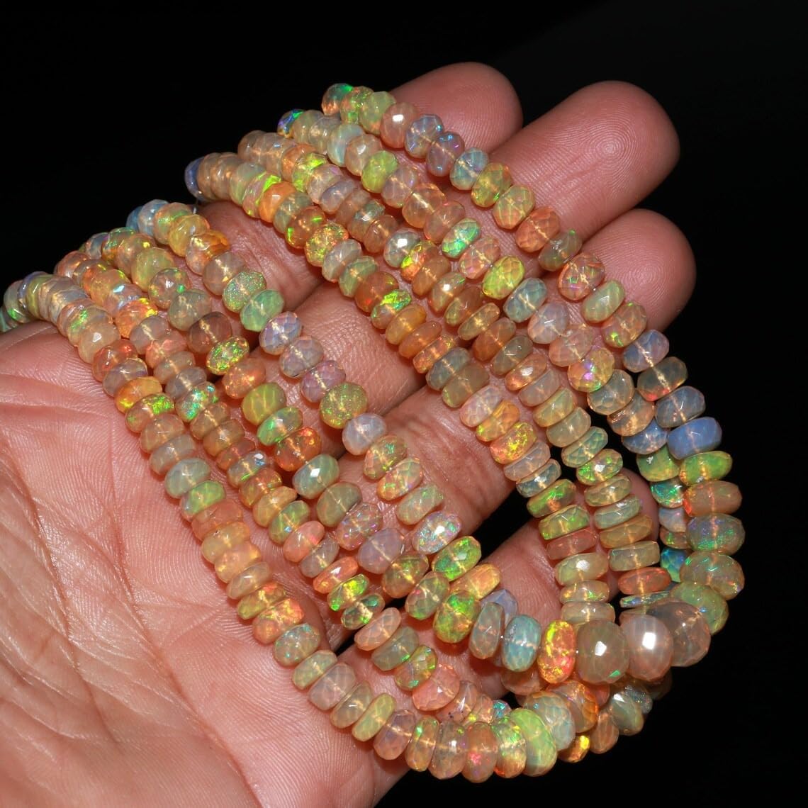 Ethiopian Opal Rondelle Beads - 5-8mm Fire Opal Faceted Gemstone Strand, Ethiopian Opals Beads, 16