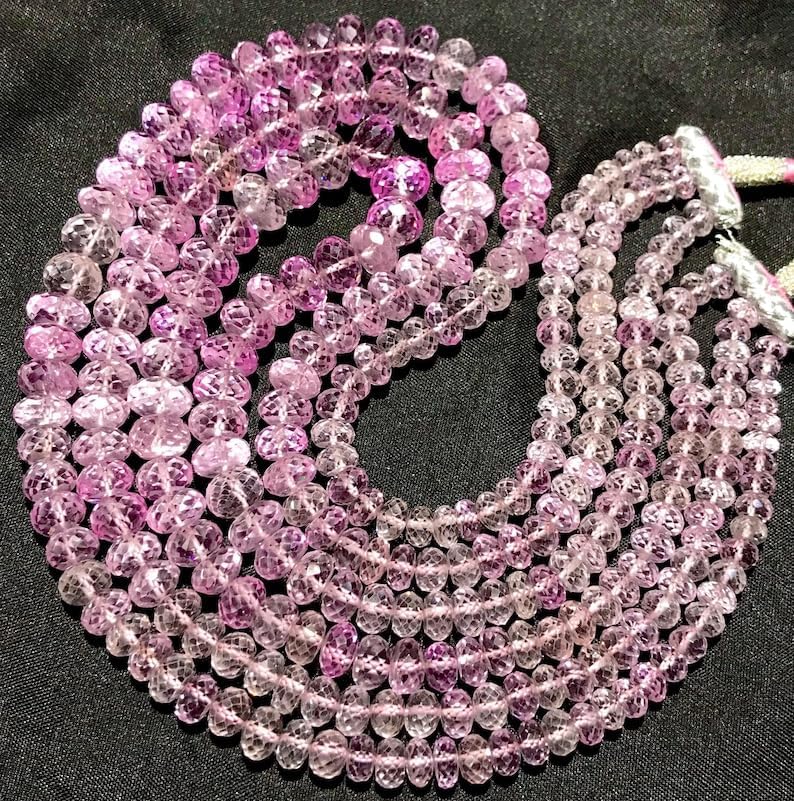 Natural PINK SAPPHIRE roundelle facated Beads 7-12 MM 18 inch long string jewelry making gemstone beads for necklace bracelet