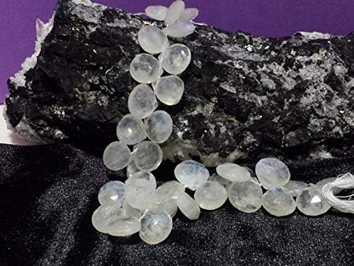 Moonstone Faceted Briolettes 8 Inch Long Full Strand, Rainbow Moonstone Faceted Heart Beads, Genuine Rainbow Moonstone Bead Strand 11.4mm x 11 to 12.2mm x 12.4mm Code-HIGH-60686