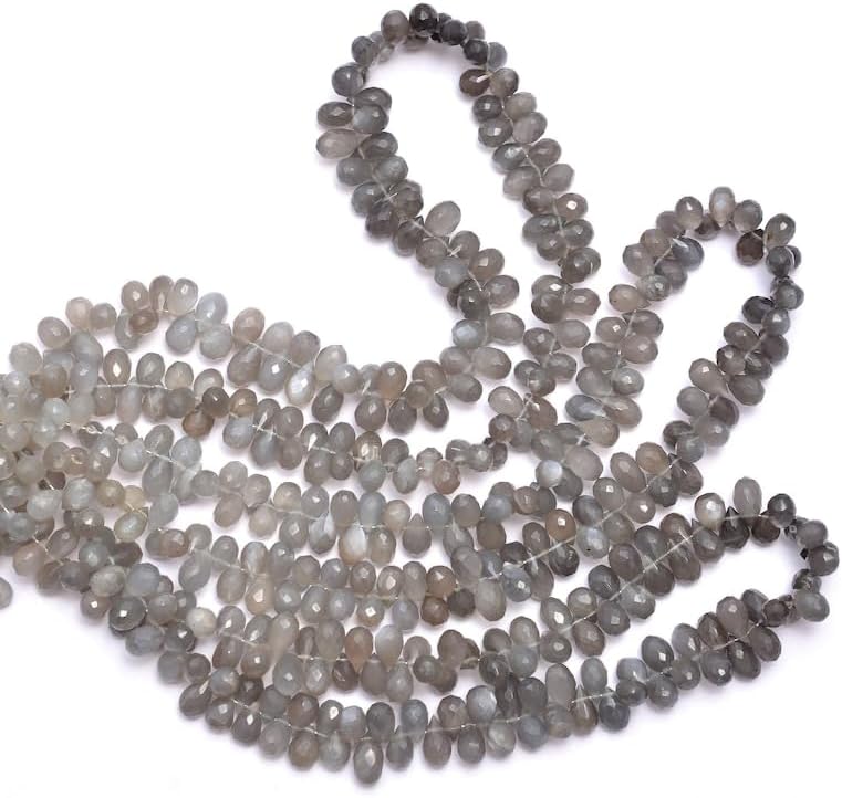 7 inch Strand of Natural Gray Moonstone 6x8mm Teardrop Faceted briolette Beads for DIY Jewelry Making. |BRIO_03589