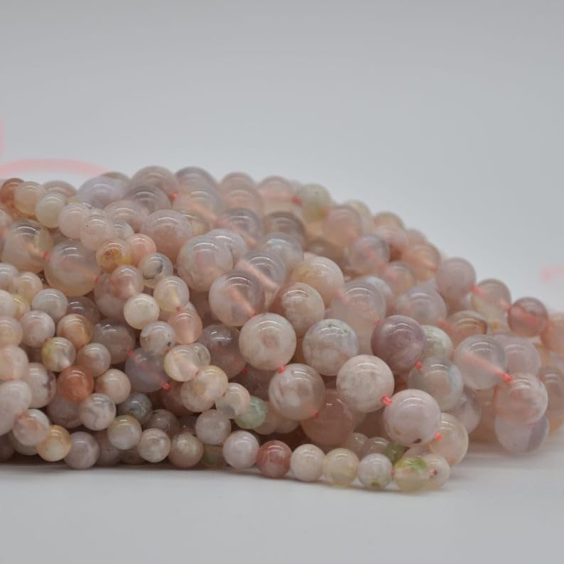 13 inch Strand of Natural gem Pink Flower Agate, 10mm Round Smooth Beads for DIY Jewelry Making. | Beads_06275