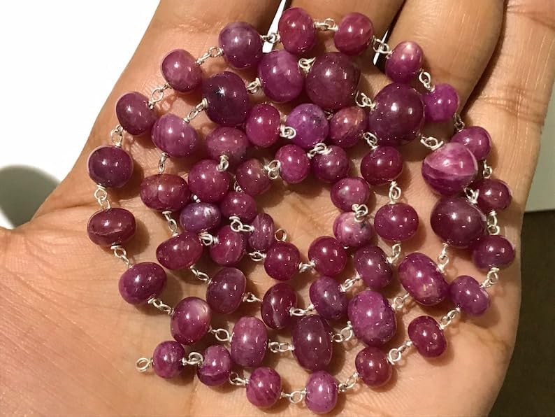 Natural Pink Sapphire Oval Smooth Beads 6-9 MM 22 inch Long String Jewelry Making Gemstone Beads for Necklace Bracelet