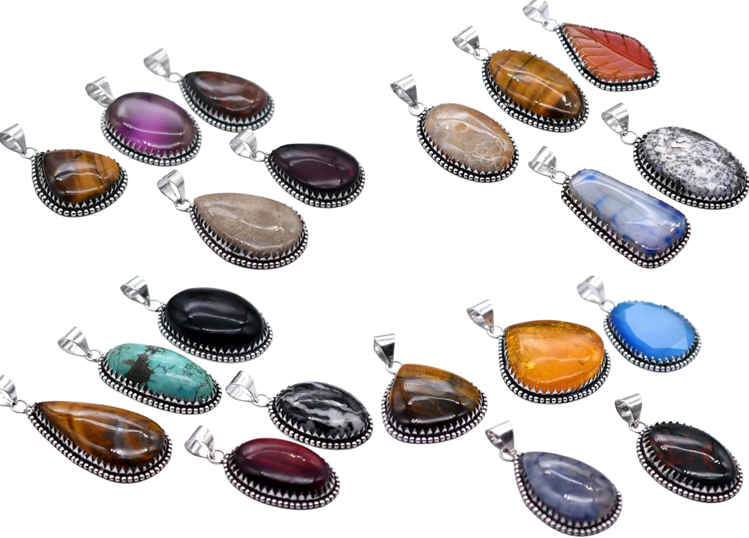 Any 100 PCS Mix Gemstones Handmade Pendant Silver Plated Mix Lot P 9104 P 9104