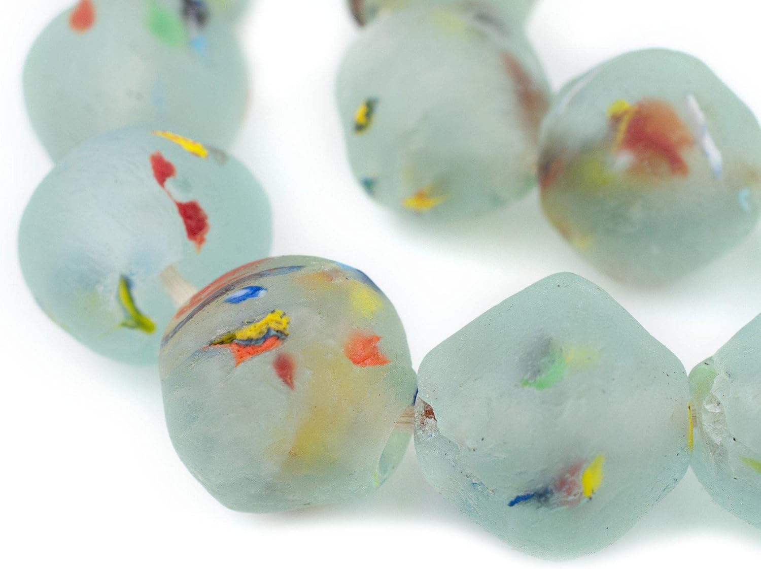 The Bead Chest Super Jumbo Rainbow Speckled Aqua Bicone Recycled Glass Beads (32mm), Made in Ghana from Recycled Glass Materials