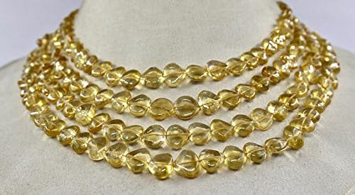 Natural CITRINE HEART SHAPED Beads Necklace 18 INCHES 5-10mm