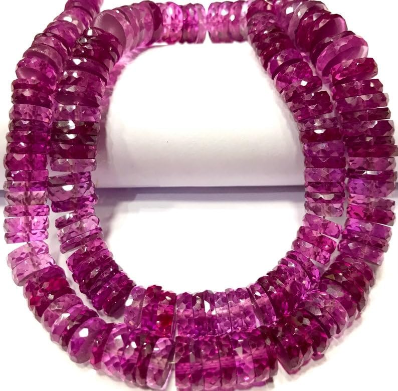 Natural Pink Sapphire tyre facated Beads 9-11 MM 16 inch Long String Jewelry Making Gemstone Beads for Necklace Bracelet