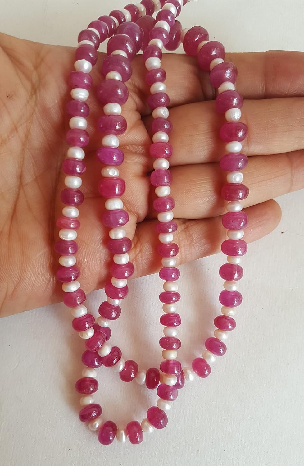 Precious Ruby Gemstone & Fresh Water Pearl Rondelle Smooth Beaded Necklace ~~190 carats~~ 22 inches Long~ Stunning Color Ruby Beads for Jewelry Making ~ Wholesale Price ~AAA Quality