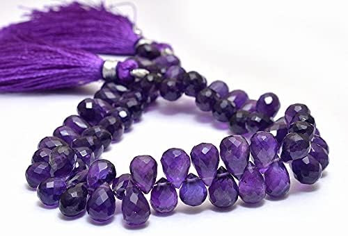 8 inch Strand of Natural Amethyst 6x9-7x10mm Teardrop Faceted briolette Beads for DIY Jewelry Making. |BRIO_00350