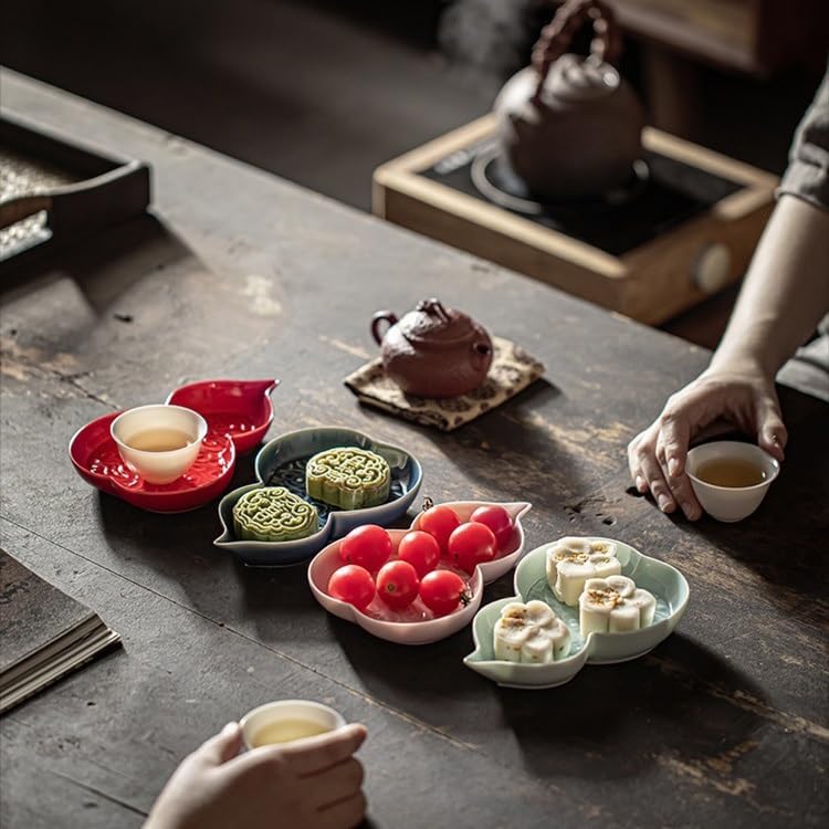 Tray Decor Ceramic Tea Tray Red Cake Tray Light Luxury Home Fruit Tray Chinese Style Pot Holder Dry Brewing Table Food Tray(B)