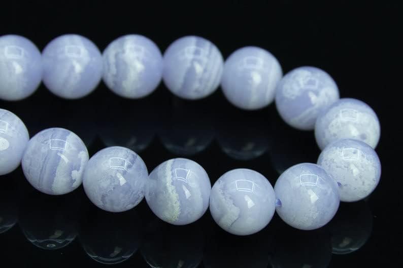 Natural Blue Lace Agate Smooth Round Plain Polished Gemstone Beads for Jewelry Making Blue Lace Smooth Beads (8 mm 15 Inch)