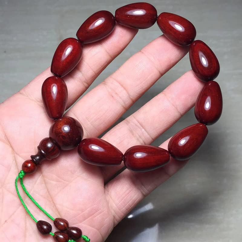 小叶紫檀水滴珠佛珠手串高油密2.0 * 1.2酒红底色玻璃底搭配1.5三通(小叶紫檀水滴珠)