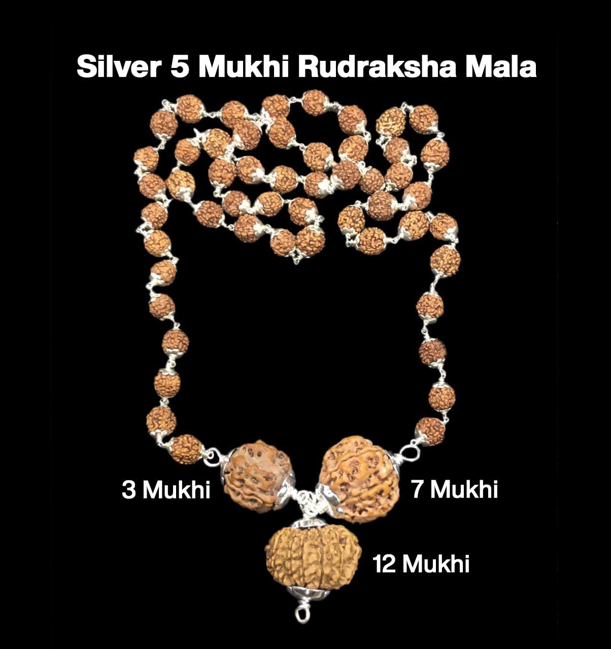 Rudraksha Combination for Career 3,7,12 Mukhi Nepal in Silver Mala IGL Lab Certified Original Genuine Beads (Small)