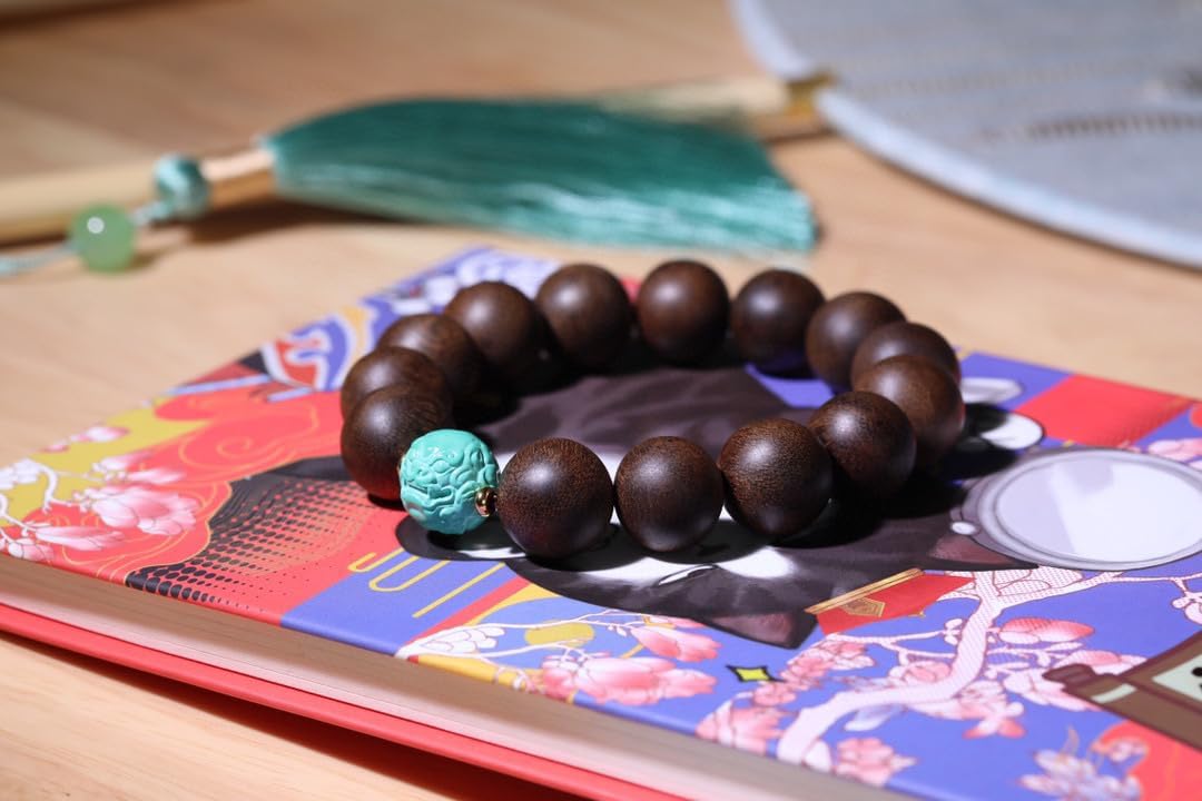 Brunei Agarwood with Ceramic Turquoise Dragon Beads 15mm Fragrant and Cool DIY