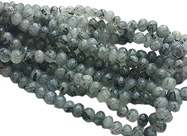 Natural Black Rutile Quartz Faceted Rondelle Beads, 8 Inch lot of 5 Strands Chik-STRD- 93170