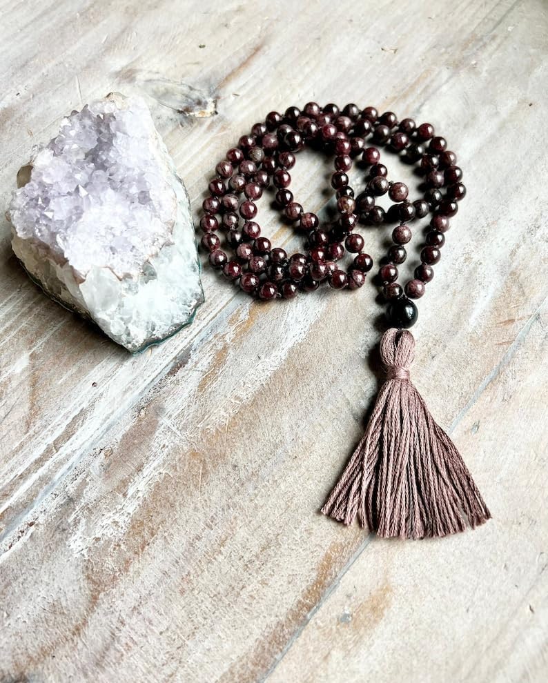 Natural Red Garnet 8mm 108 Mala Beads, Spiritual, Meditation Beads, Reiki, Japa Mala, Buddhist Prayer Beads, Yoga Bracelet, healing beads LKMALA-RRGU-538