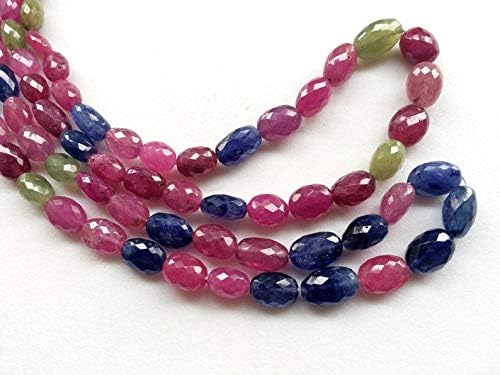7 inch strand natural multi sapphire 9-12 mm oval faceted beads for jewelry - multi sapphire & ruby beads, multi sapphire plain oval beads, multi sapphire statement necklace 9-12mm, 7 inch, 16 pcs