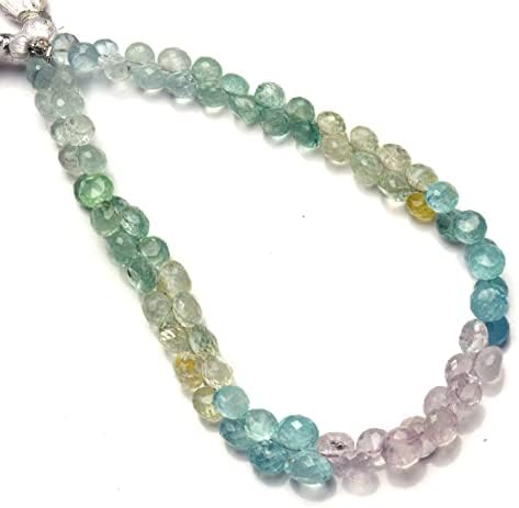 8 inch Strand of Natural Aquamarine 6-8mm Onion Faceted briolette Beads for DIY Jewelry Making. |BRIO_00630