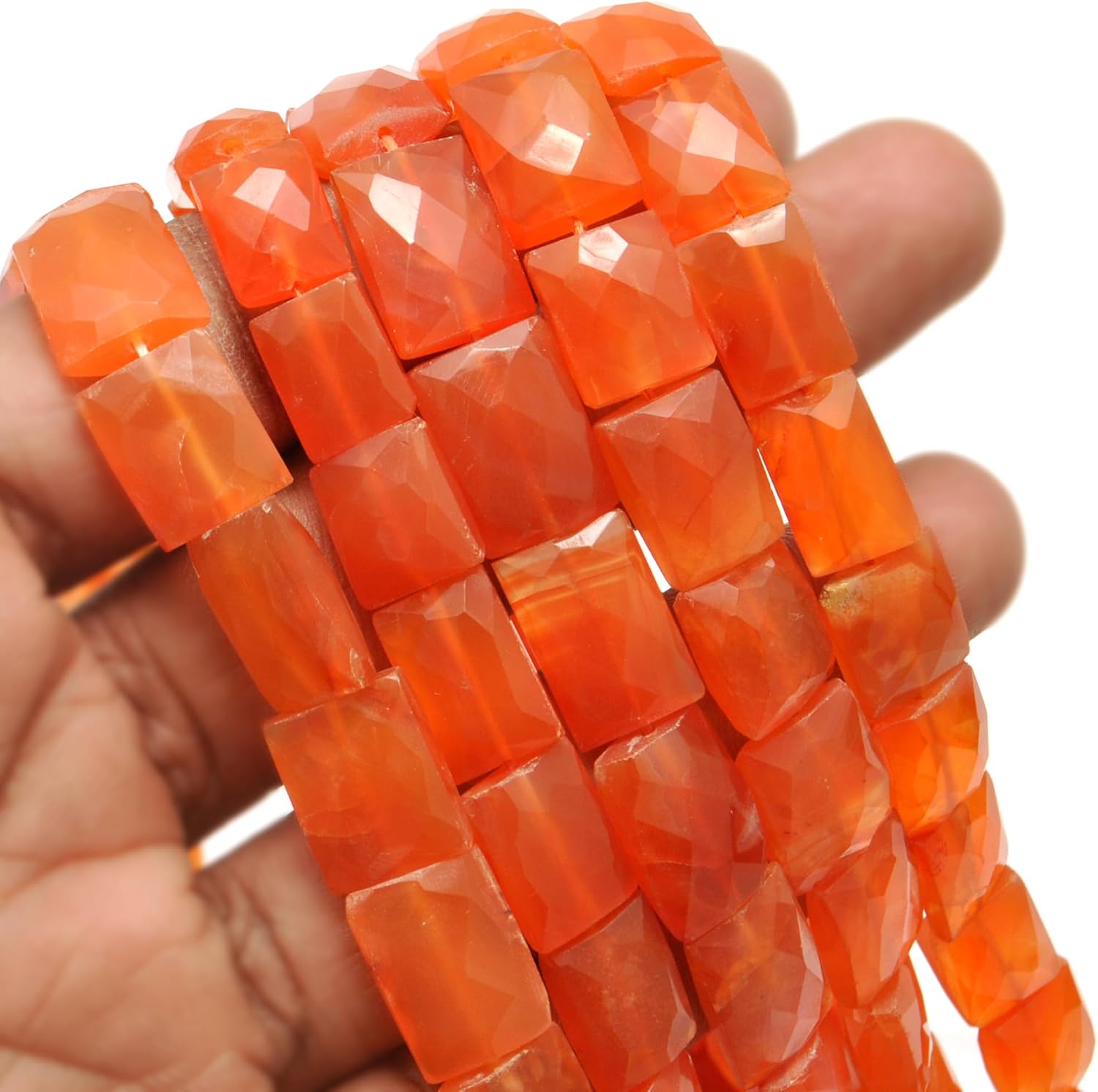 Kanika Creations Natural Carnelian Faceted Rectangle Beads 10 x 11 mm to 12 x 17 mm – 30 Pcs 16.5 Inch Strand, Smooth Orange Gemstones for DIY Jewelry Making