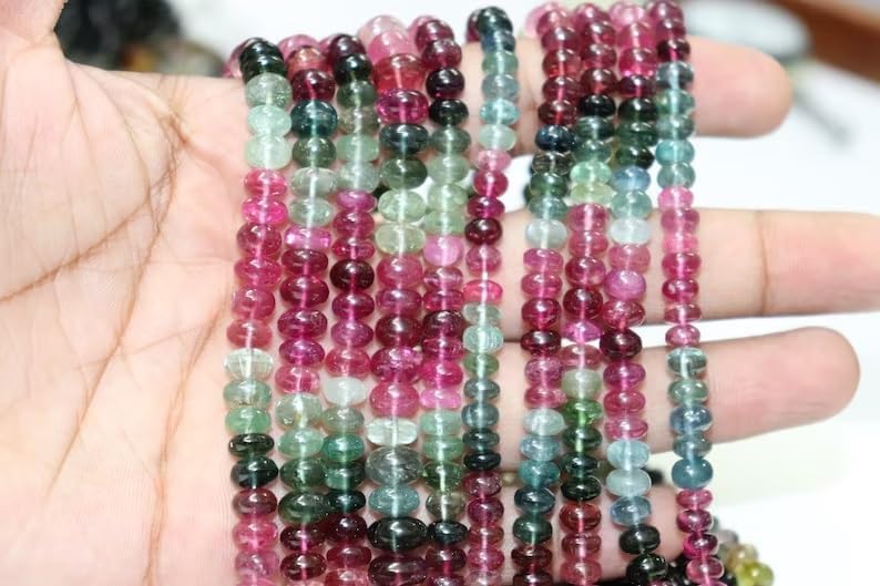 Multi Tourmaline Smooth Rondelle Beads 6.5-7 mm Tourmaline Bead Multi Tourmaline Rondelle Beads Plain Tourmaline Beads Beads for Making Jwelery