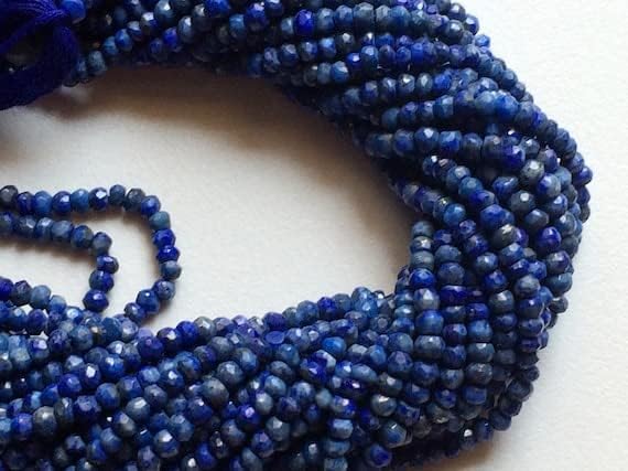 BEADS GEMSTONE 5 Strand Natural Lapis Lazuli Micro Faceted Rondelle Beads Blue Lapis Lazuli Beads, Lapis Lazuli Necklace Size 3.5mm to 4mm 8 Inch Long Long Code-HIGH-17826